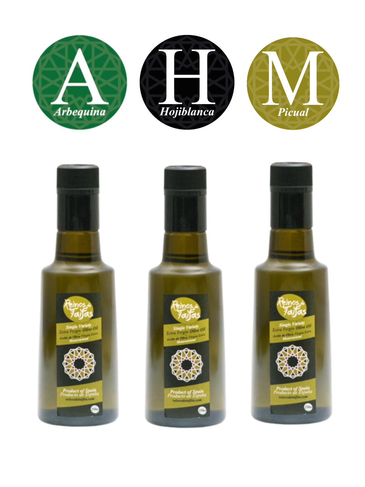 Arbequina, Hojiblanca, Picual extra virgin olive oil 250ml, olive oil gift set